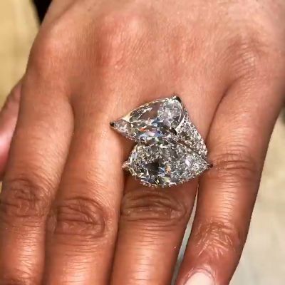 8ct Pear Cut Paved Double Stone Engagement Ring