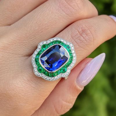 5ct Cushion Cut Blue Sapphire Vintage Engagement Ring