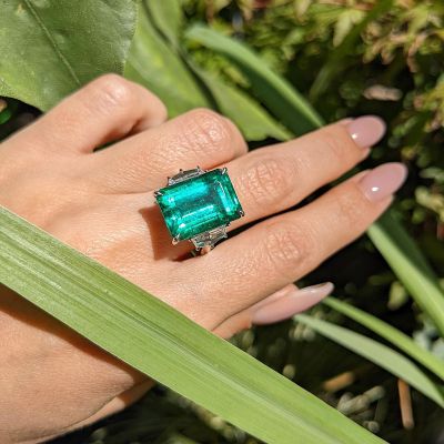 13.3ct Emerald Cut Emerald Classic Handmade Engagement Ring