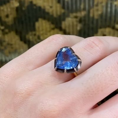 5ct Heart Cut Blue Sapphire Two Tone Handmade Vintage Engagment Ring