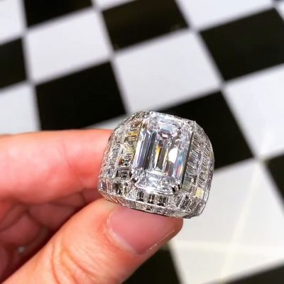 10ct Emerald Cut White Sapphire Chandelier Silver Ring