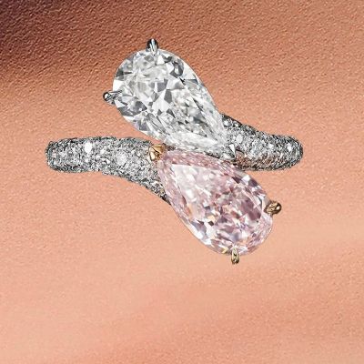 3ct Pear Cut Pink And White Sapphire Paved You And Me Engagement Ring