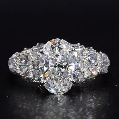 2.5ct Oval Cut White Sapphire Halo Handmade Engagement Ring