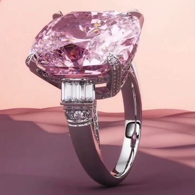 6.4ct Cushion Cut Pink Sapphire Paved Engagement Ring