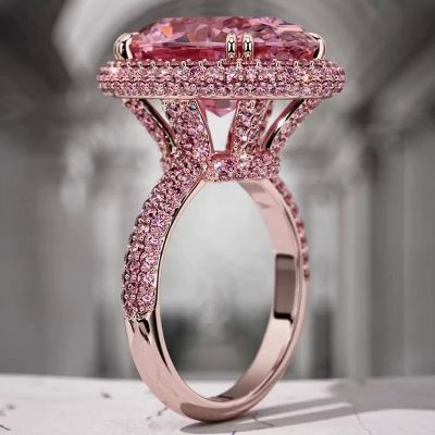 7ct Cushion Cut Pink Sapphire Paved Rose Gold Engagement Ring