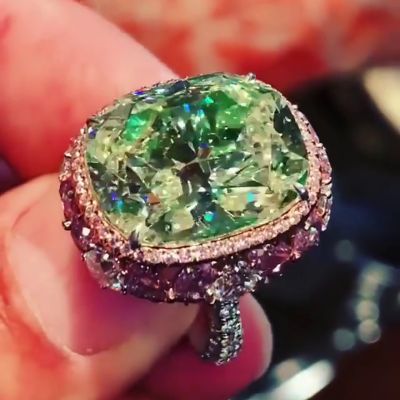 11.75ct Cushion Cut Natural Green Sapphire Halo Handmade Engagement Ring