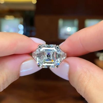 10ct Asscher Cut White Sapphire Sterling Silver Engagement Ring