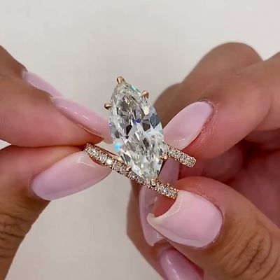 3ct Marquise Cut Double Shank Pave Rose Gold Engagement Ring