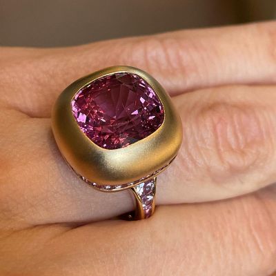 6ct Cushion Cut Rose Pink Sapphire Pave Blooming Petal Handmade Ring