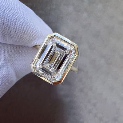6ct Emerald Cut White Sapphire Modern Handmade Ring In Yellow Gold