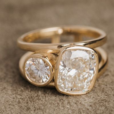 3.5ct Cushion And Round Cut White Sapphire Handmade Engagement Ring In Yellow Gold