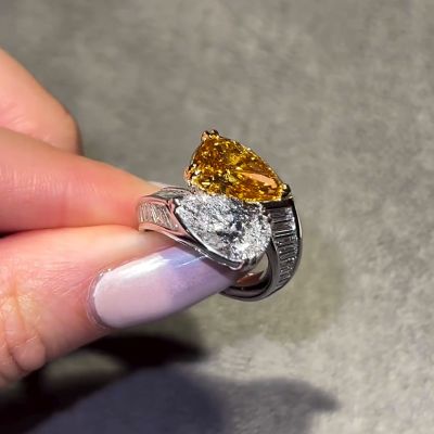 6ct Pear Cut White & Yellow Sapphire Toi Et Moi Double Stone Double Joy Engagement Ring