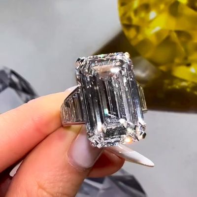 15ct Emerald Cut White Sapphire Half-Eternity Band Luxury Engagement Ring
