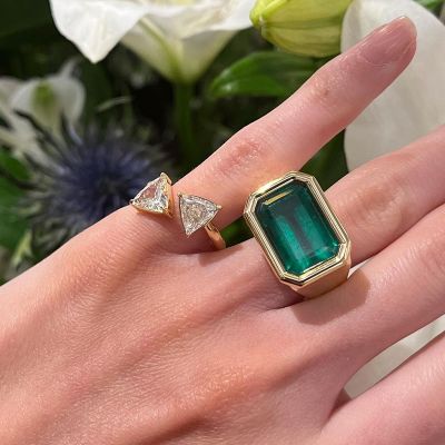 7ct Emerald Cut Emerald Green Hunky Chunky Solitaire Engagement Ring In Yellow Gold