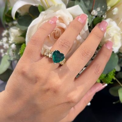 4.5ct Heart Cut Emerald With Kite and Marquise Cut White and Yellow Sapphires Eternity Band Ring