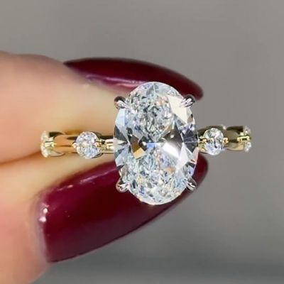 2ct Oval Cut White Sapphire Hidden Halo Yellow Gold Engagement Ring