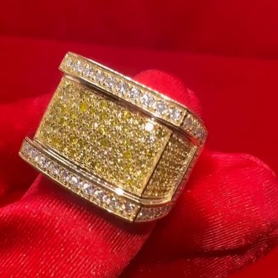 3ct Round Cut Paved Yellow and White Sapphire Handmade Men's Ring in Yellow Gold