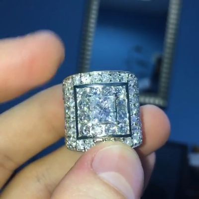 2.5ct Princess Cut White Sapphire Paved Handmade Men's Ring