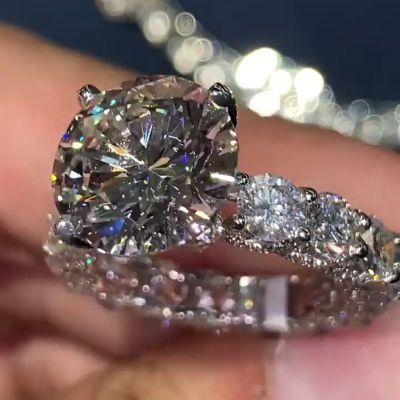 5.4ct Round Cut White Sapphire Eternity Handmade Engagement Ring