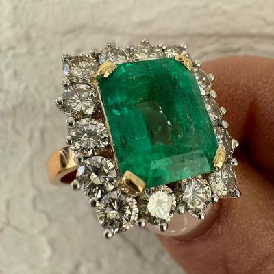 5.3ct Emerald Cut Emerald Green Two-Tone Vintage Handmade Ring