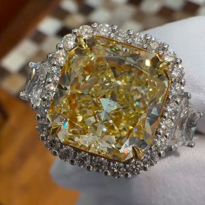 7ct Radiant Cut Yellow Sapphire Halo Pave Set Handmade Men's Ring