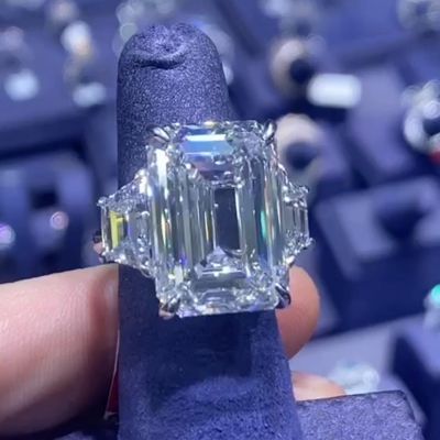 15ct Emerald Cut White Sapphire With 2.7ct Side Stones Handmade Men's Ring