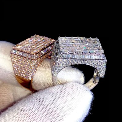 8ct Baguette Cut White Sapphire Half Pave Set Band Handmade Men's Ring