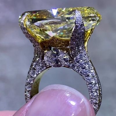 7ct Oval Cut Yellow Sapphire Pave Set Handmade Vintage Sterling Silver Engagement Ring