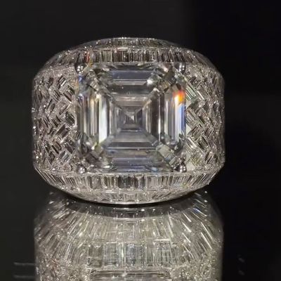 15ct Asscher Cut White Sapphire Handmade Luxury Bomb Men's Ring