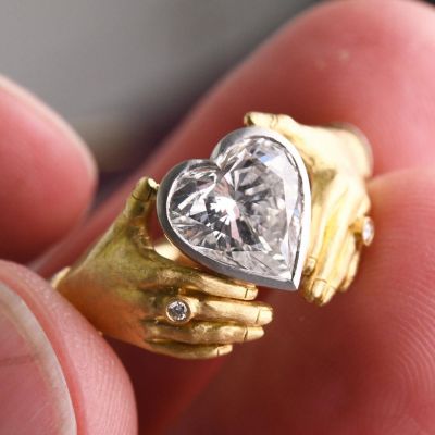 3ct Hreart Cut White Sapphire I Carry Your Heart With Me Handmade Adorned Hands Ring