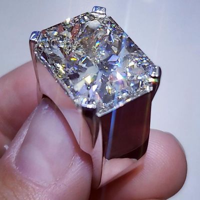 12ct Radiant Cut White Sapphire Handmade Sterling Silver Men's Ring