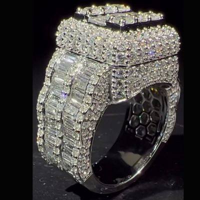 15ctw Baguette and Round Cut White Sapphire Luxury Handmade Men's Ring