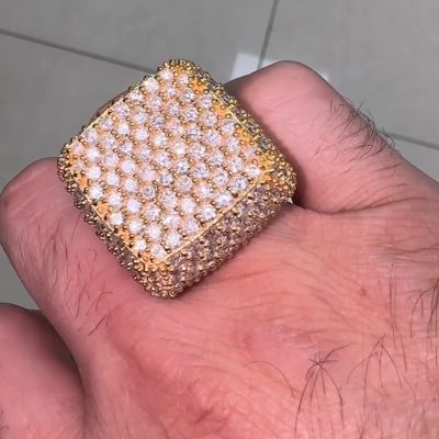 15ctw Round Cut White Sapphire Pave Set Yellow Gold Luxury Handmade Men's Ring