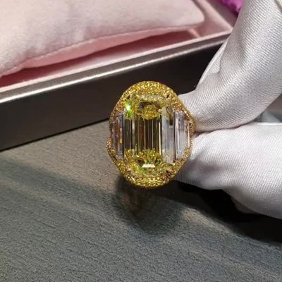 15ct Emerald Cut Yellow Sapphire Halo Yellow Gold Handmade Engagement Ring