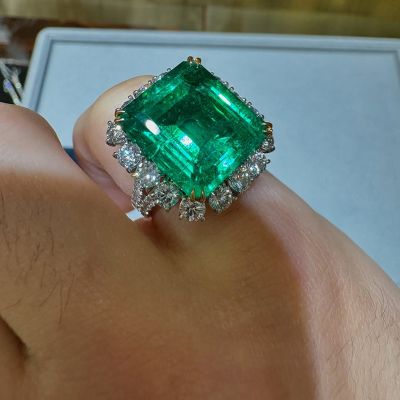 14ct Asscher Cut Emerald Green Halo Handmade Ring