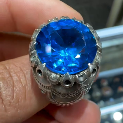 12ct Round Cut Blue Sapphire Claws Vintage Handmade Men's Ring