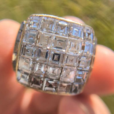 6.25ctw Asscher Cut White Sapphire Invisible Setting Handmade Men's Ring