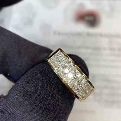 5ctw Princess Cut Invisible Setting Yellow Gold Handmade Men's Band Ring