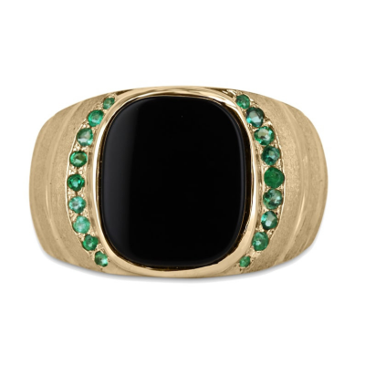 0.32-Carats Mens Black Onyx & Emerald Signet Pointer Finger Ring