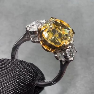 8.5ct Cushion Cut Yellow Diamond Sterling Silver Handmade Wedding Ring