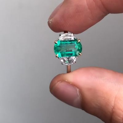 3.99ct cushion cut emerald sterling silver handmade wedding ring