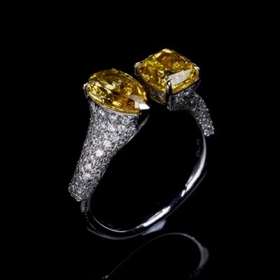 8ct Pear and Princess Cut Yellow Diamond Sterling Silver Handmade Wedding Ring