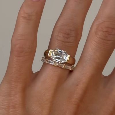 3.75ct Octagonal Cut White Diamond Sterling Silver Plated Gold Handmade Wedding Ring