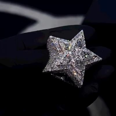 23ct pear-shaped diamond inlaid luxury sterling silver five-pointed star shape handmade men's ring