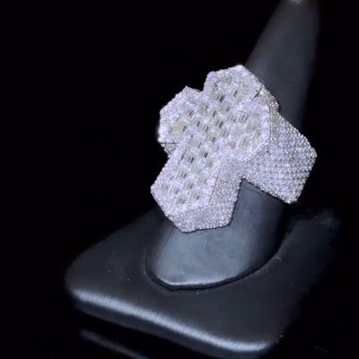 12ct cushion cut diamond cross design style luxury sterling silver handmade men's ring