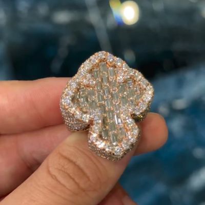 12ct cushion cut diamond cross design style luxury sterling silver plated rose gold handmade men's ring