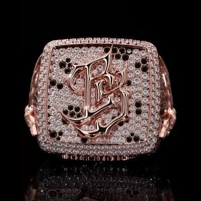 35ctw diamond inlaid sterling silver plated rose gold handmade men's ring