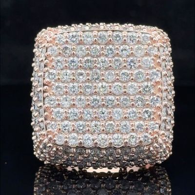 Luxury round cut diamond inlaid sterling silver plated rose gold handmade men's ring