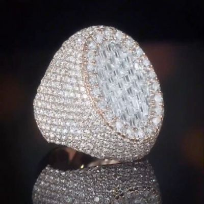 18ct round cut diamond luxury sterling silver and sterling silver plated yellow gold handmade men's ring