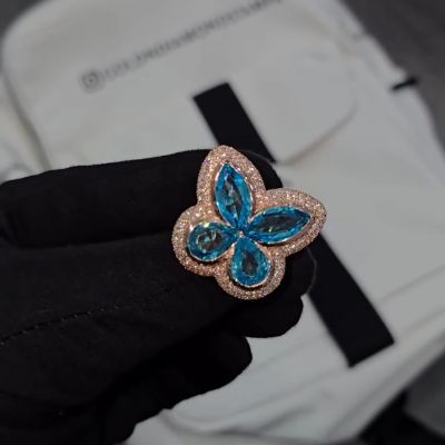 30ct pear-shaped sapphire and diamond butterfly design sterling silver plated rose gold handmade ring